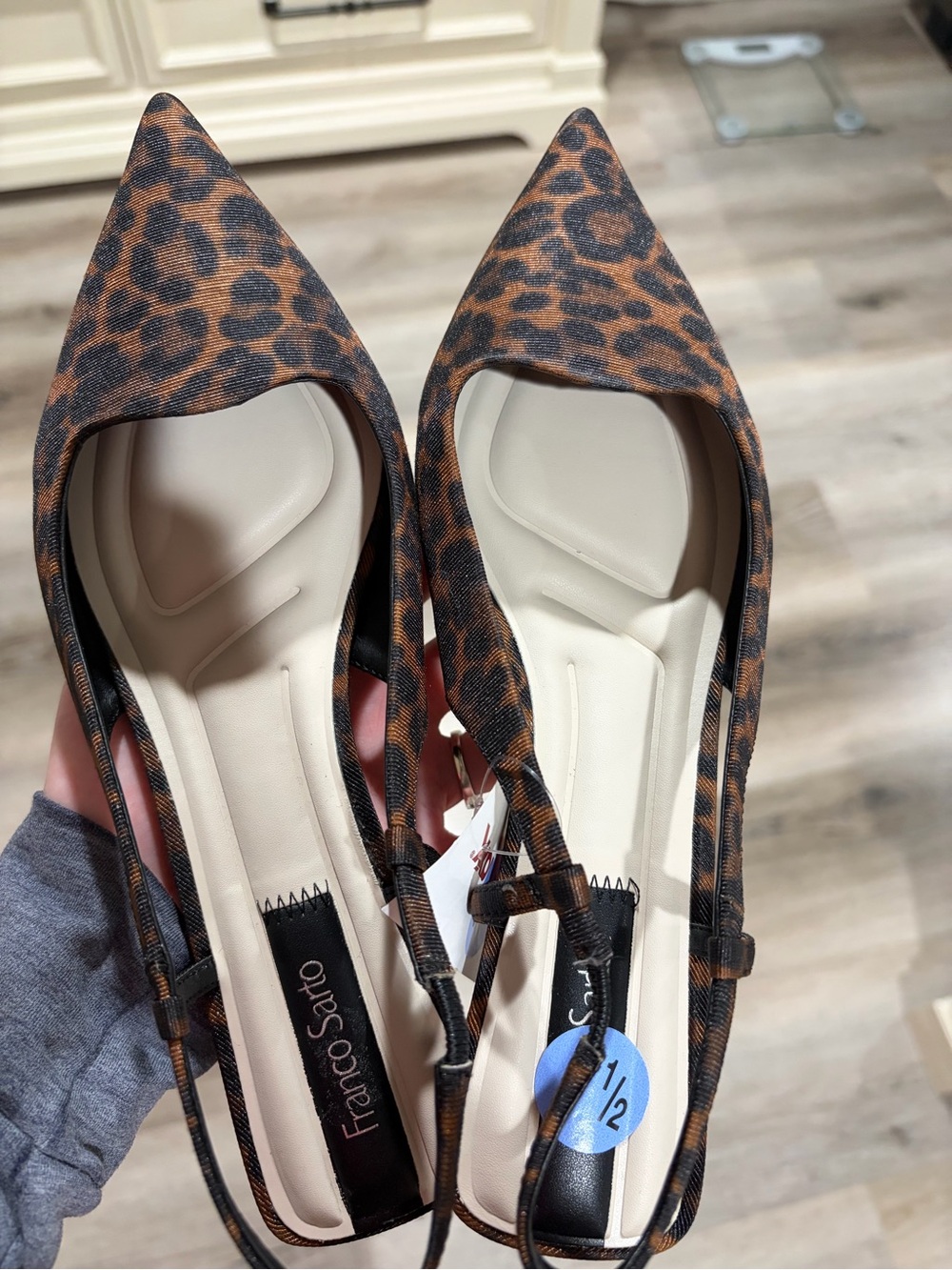 Franco Sarto Leopard Print Pointed Toe Slingback Flats - Brown/Black